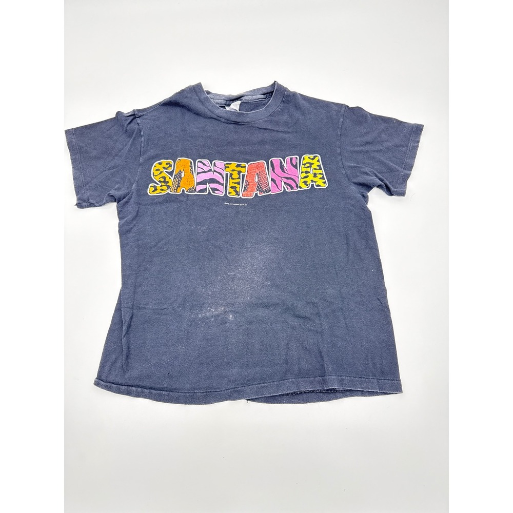 Vintage 1985 Santana Band T-Shirt Hanes Single Stitch Black Rock Tee Medium